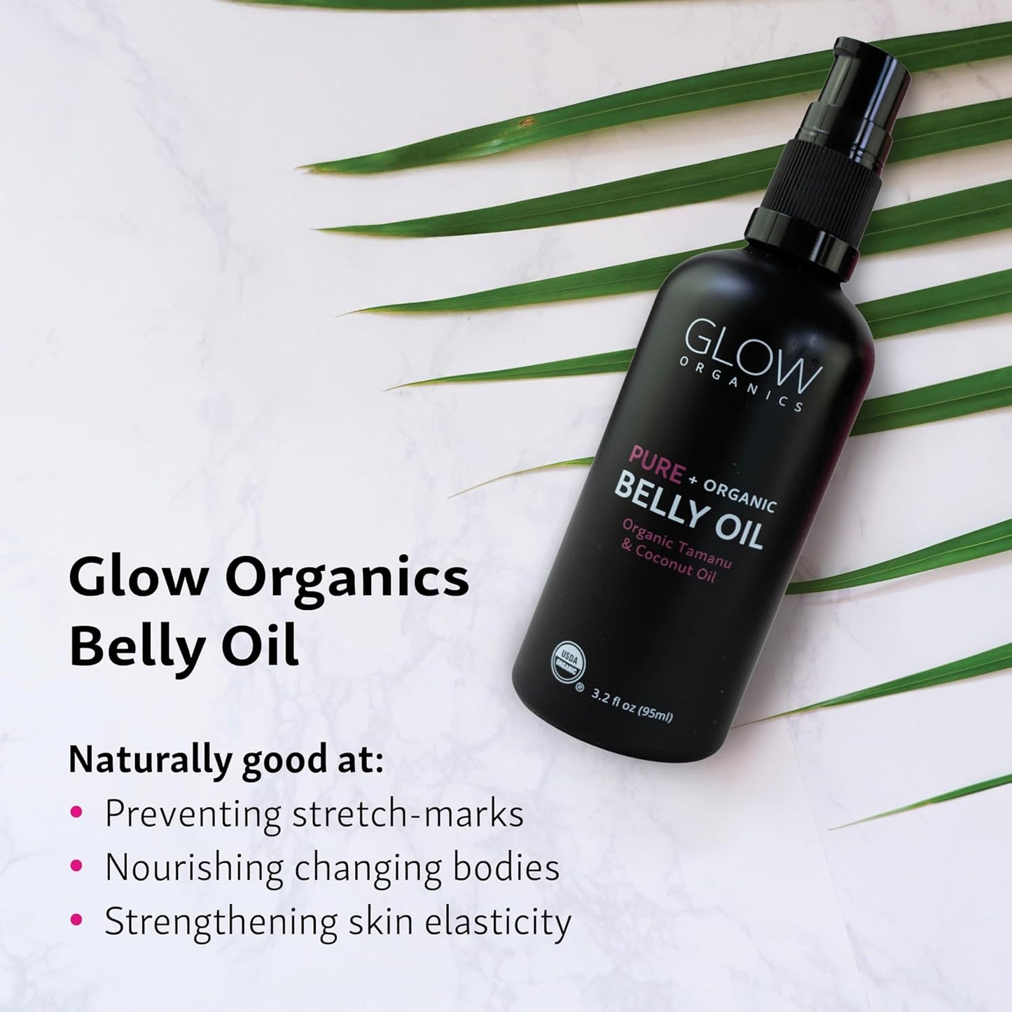 Glow Organics Belly Oil - Organic Pregnancy Skincare for Stretch Marks & Scars | Fast-Absorbing 95ml