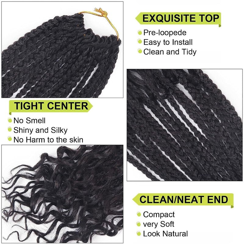 Goddess Box Braids Crochet Hair With Curly Ends 20 Inch Bohomian Box Braids Crochet Braids 8 Packs 3X Crochet Braids Synthetic Braiding Hair Extension for Black Women (20 Inch (Pack of 8), 1B)…