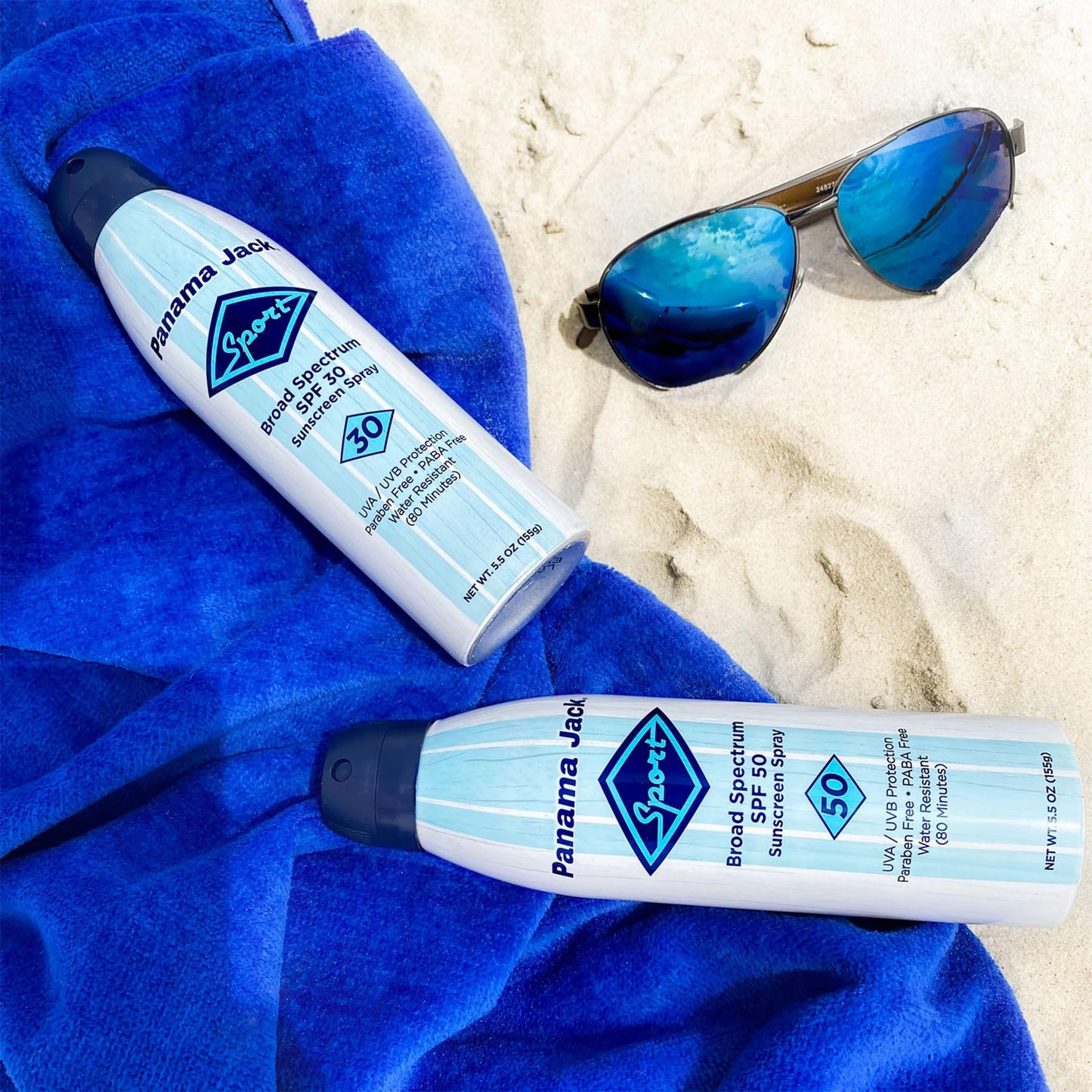 Panama Jack Sport Sunscreen Spray - SPF 50, Broad Spectrum UVA/UVB Protection, PABA, Paraben, Gluten & Cruelty Free, Water Resistant (80 Minutes), 5.5 OZ (Pack of 2)