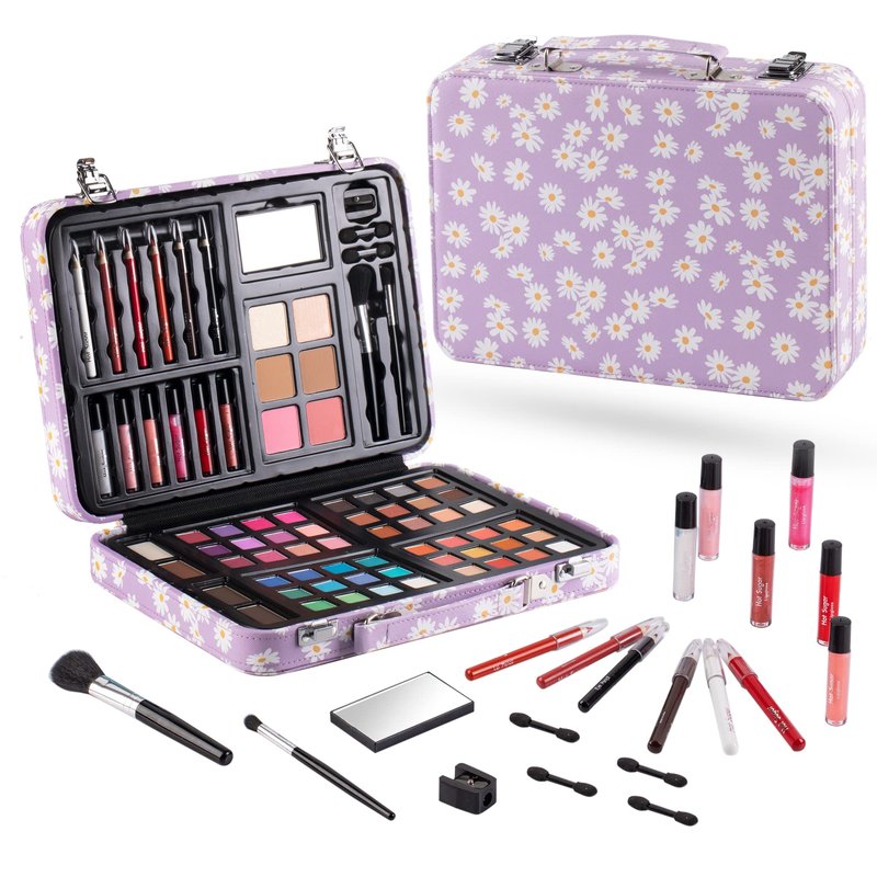 Hot Sugar Makeup Kit for Teenager Girls 13-15, All in One Beginner Makeup Kit for Women Full Kit, Teen makeup kit Cosmetic Gift Set on Birthday Christmas(Purple Daisy)