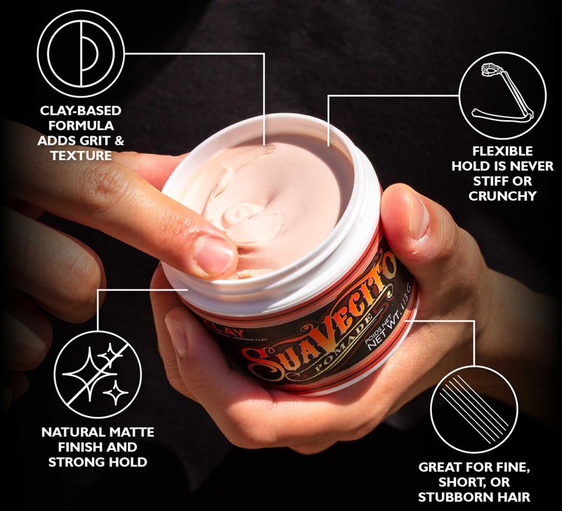 Suavecito Pomade Firme Clay for Men - Strong Hold, Low Shine Matte Finish - Professional Hair Styling Clay for Added Volume and Definition - 4 oz