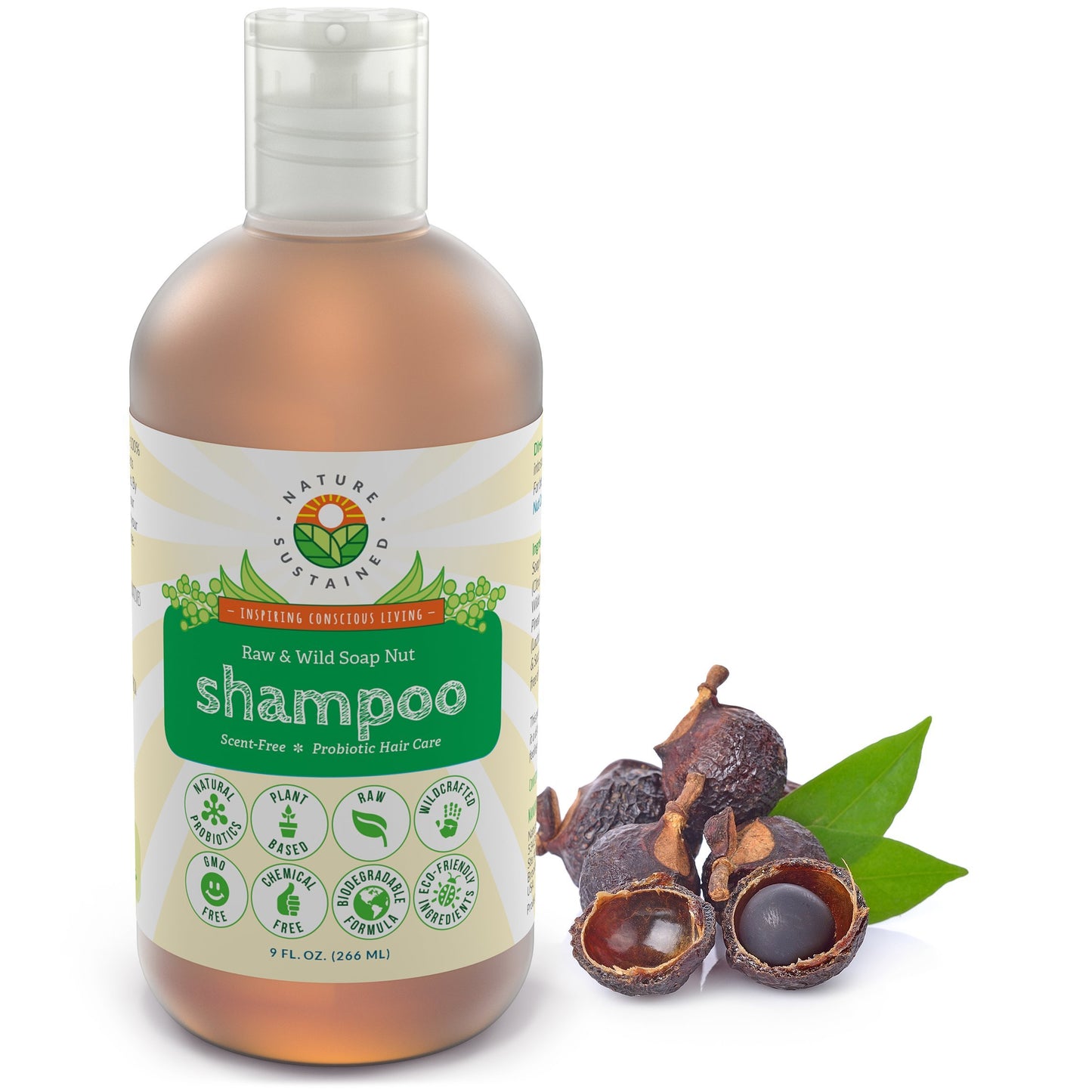 Nature Sustained Natural Shampoo - Organic, Raw & Wildcrafted with Probiotics, Hypoallergenic Natural & Sulfate Free Shampoo for Sensitive Scalp, Dry Hair, Dandruff, Eczema & Psoriasis, 9oz, Original