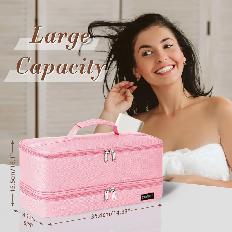 ZRRAJOY Double Layer Storage Case For Shark Flexstyle, Travel Carrying Case For Shark 430/440 Flexstyle, Organizer Bag For Shark Flexstyle/Dyson Airwrap Styler Attachments (Pink)