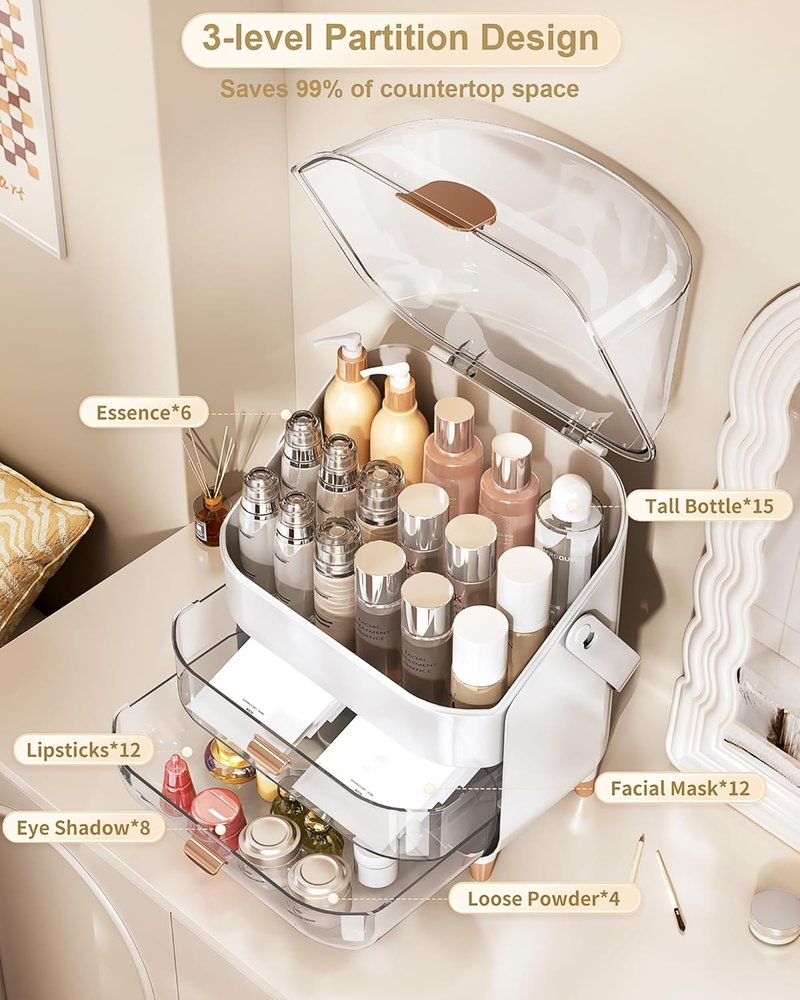 Makeup Organizer - Countertop Skincare Holder & Cosmetic Storage Box | Ideal Teen Girl Gift for Vanity & Dresser