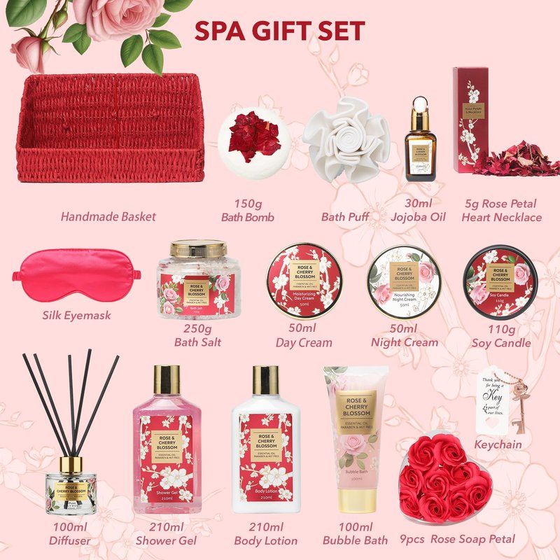Gifts for Women, 25Pcs Birthday Gift Basket for Women - Luxurious Rose Bath and Body Spa Gift Basket for Women, Skin Care Set for Women | Spa Kit, Gifts Set for Christmas, Valentines Day, Mothers Day