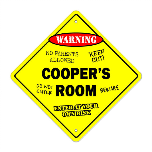 Cooper's Room Sign Crossing Zone Xing | Indoor/Outdoor | 12" Tall Kids Bedroom Decor Door Children's Name Boy Girl