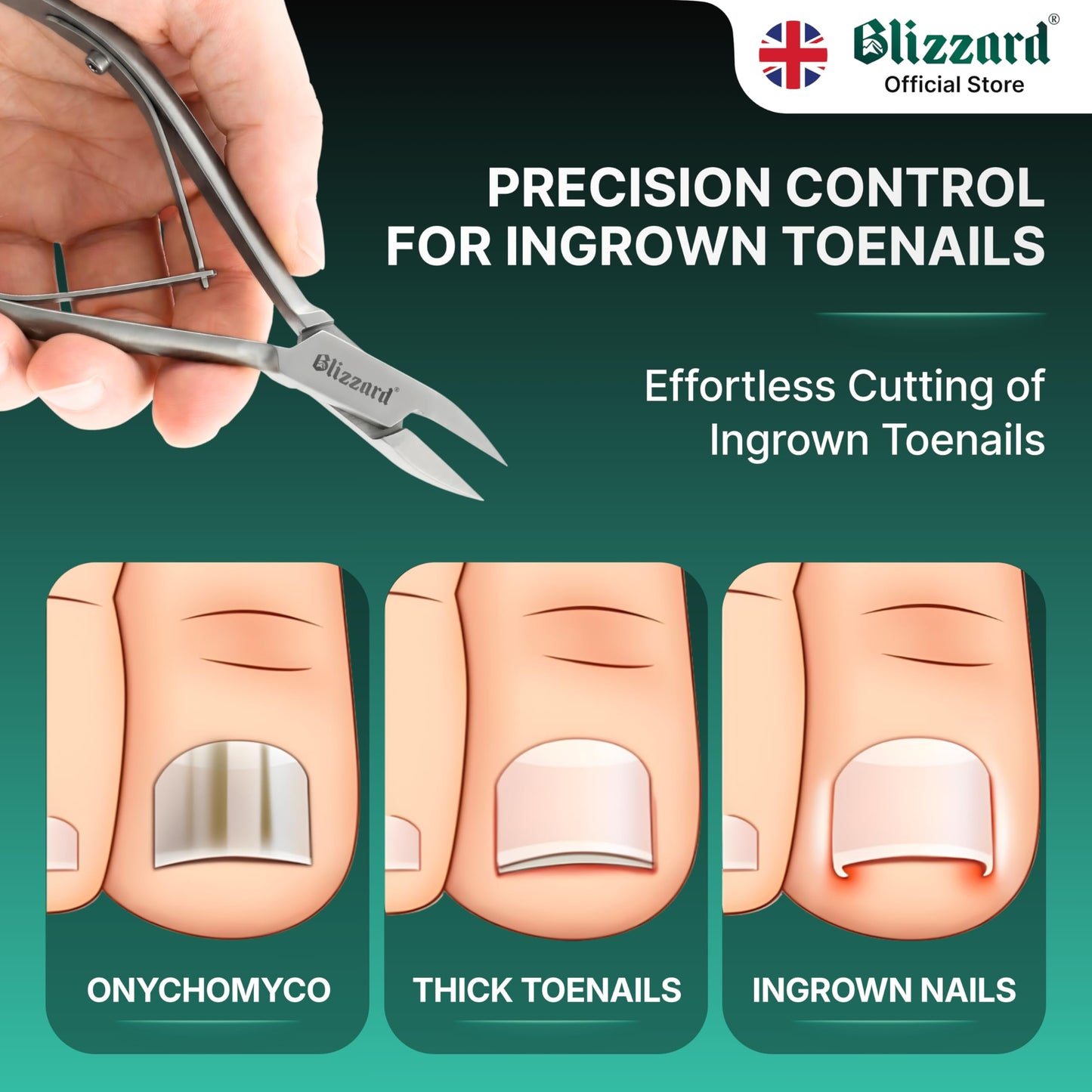 Blizzard Ingrown Toenail Clippers - Podiatrist Toenail Clippers for Thick Nails for Seniors - Ingrown Nippers for Men - German Steel Podiatry Tool with Toenail File - 13cm Arrow Head
