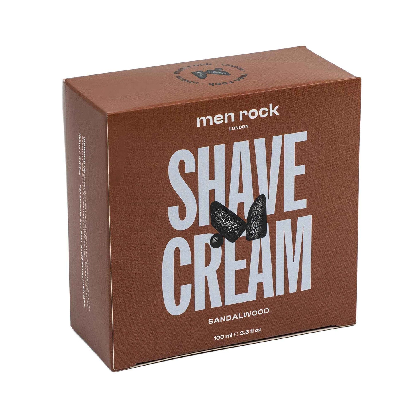 Men Rock Shave Cream - Sandalwood - Mens Shaving Cream - Moisturizing Shaving Foam for Men - Non-Drying Formula - Cruelty-Free - 3.5 oz