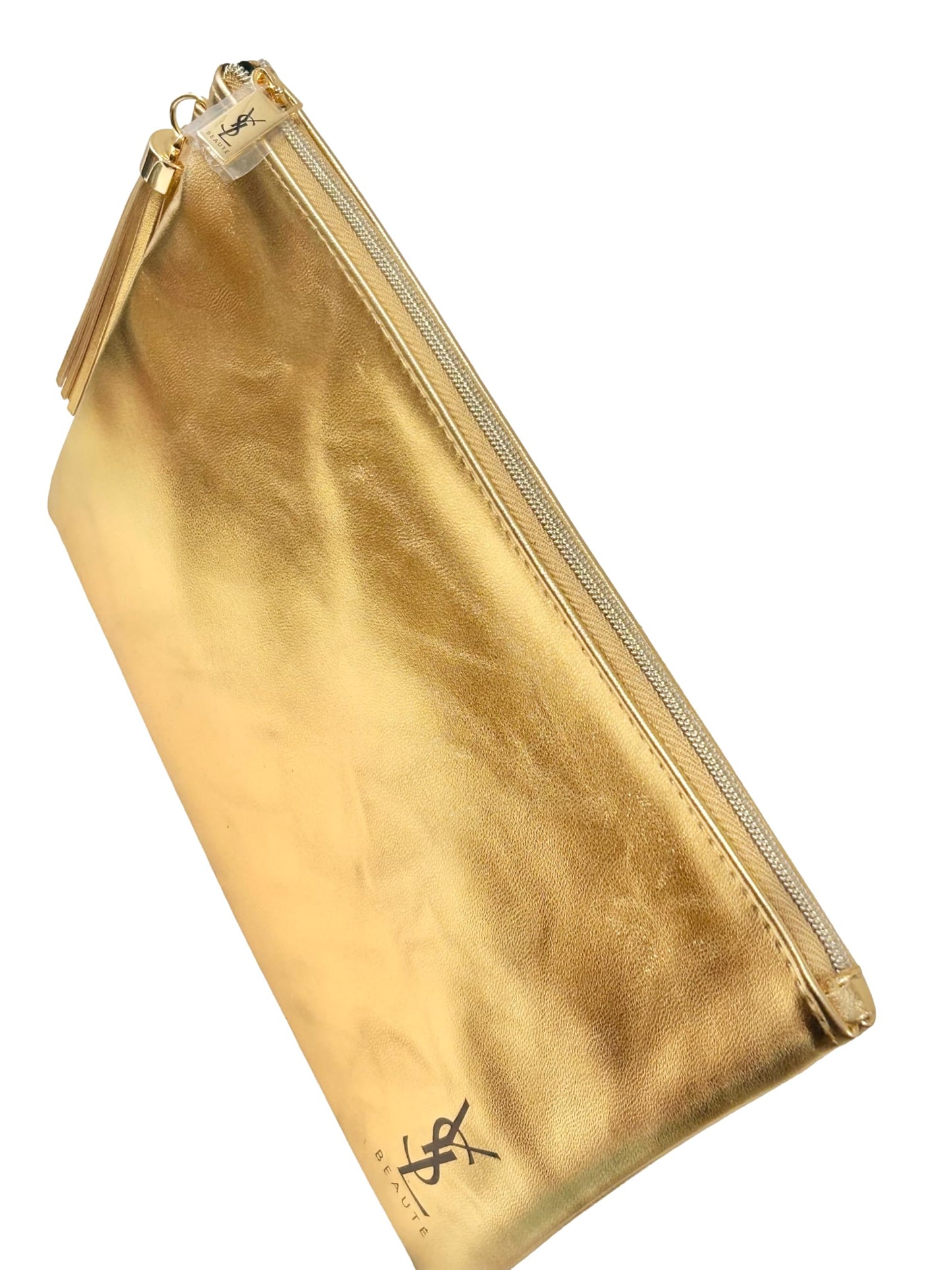 Yves Saint Laurent YSL Cosmetic GOLD FLAT Pouch Makeup Bag YSL Fragrance Bag (9.25L X 6H X 0.25W)- MINI/SMALL - (9393)