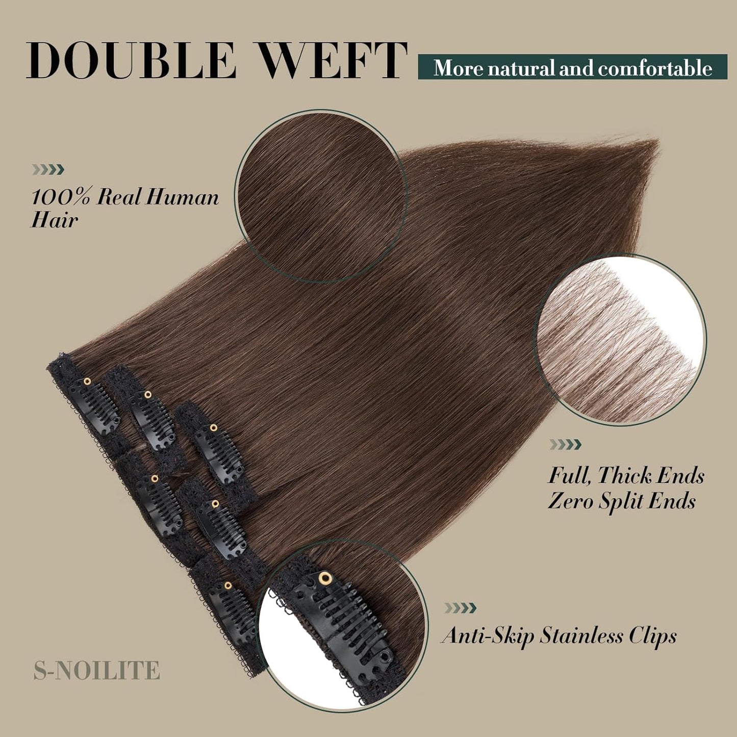 Short Clip-In Hair Extensions - Real Human Hair for Volume & Highlights | 10-Inch Dark Brown, 6 Pieces 31g
