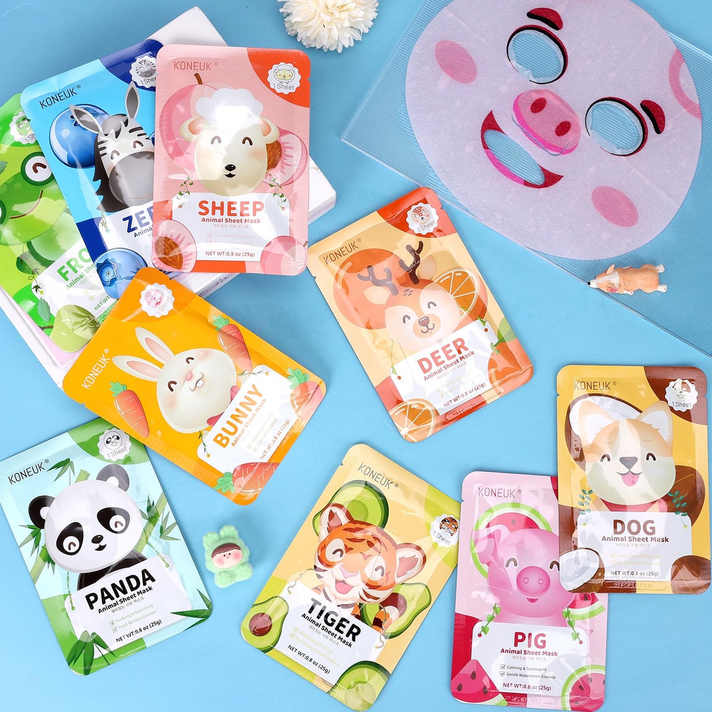 KONEUK 36 Pack Cute Animal Kids Face Mask, Sheet Collagen Moisturizing Face Mask for Girls Teens, Sleepover Party Supplies, Bulk Spa Party Gifts and Birthday Gifts