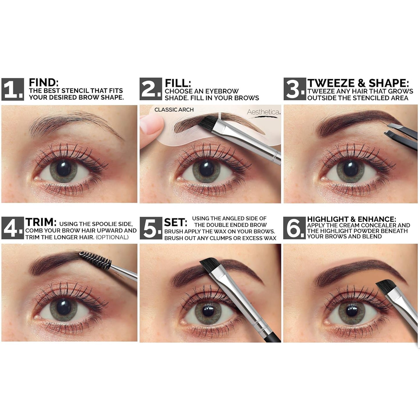 Aesthetica Brow Contour Kit - 16-Piece Eyebrow Makeup Palette with Powders, Stencils & Tools | Perfect Birthday Gift for Her