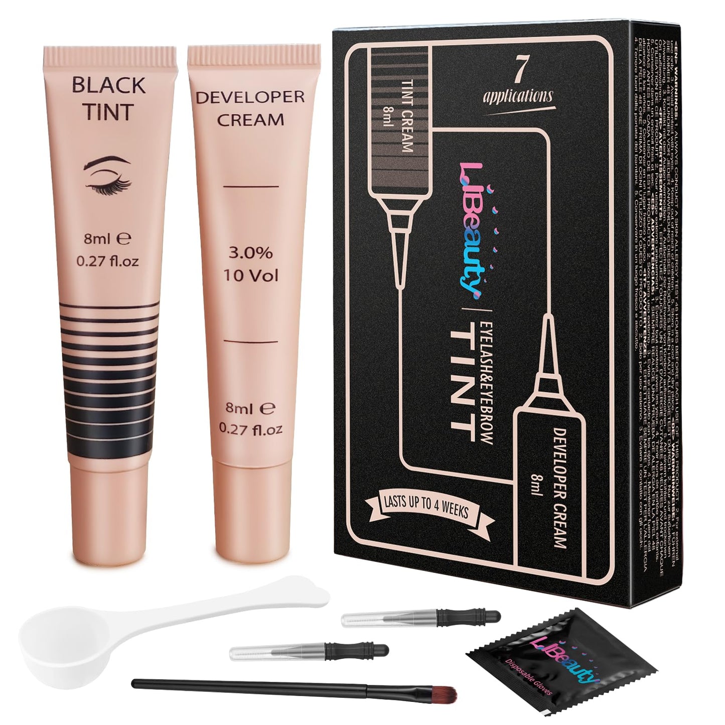 Libeauty Eyelash & Eyebrow Color Kit - Professional Black Lash Color with Detailed Step-by-Step Instructions - DIY Salon Results at Home, Includes Full Tools, 8ml