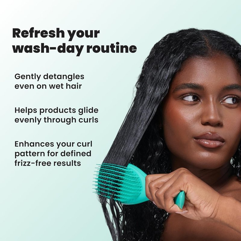Tangle Teezer Ultimate Detangler Curly Hair Brush - Reduces Frizz & Breakage for 3C to 4C Hair | Aqua Green