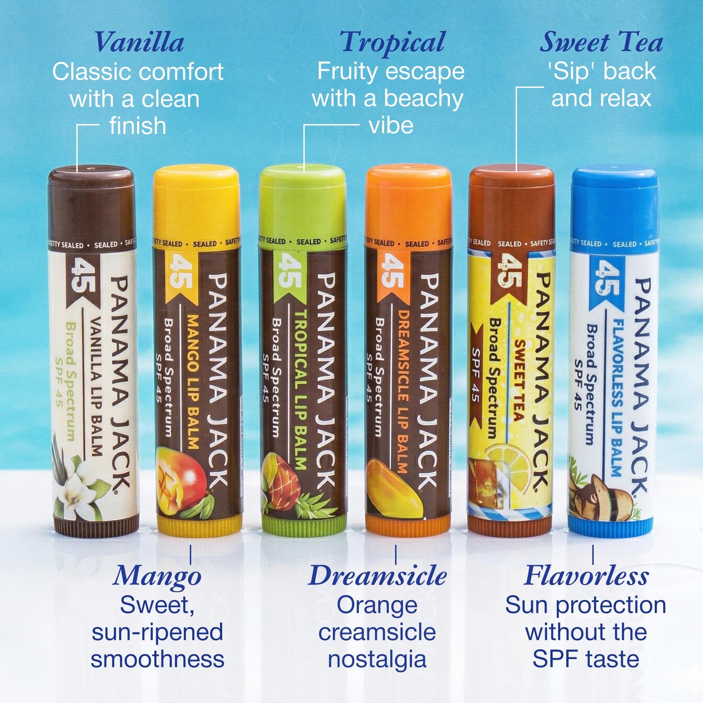 Panama Jack Sunscreen Lip Balm - SPF 45, Broad Spectrum UVA-UVB Sunscreen Protection, Prevents & Soothes Dry, Chapped Lips, Vanilla, 7-pack