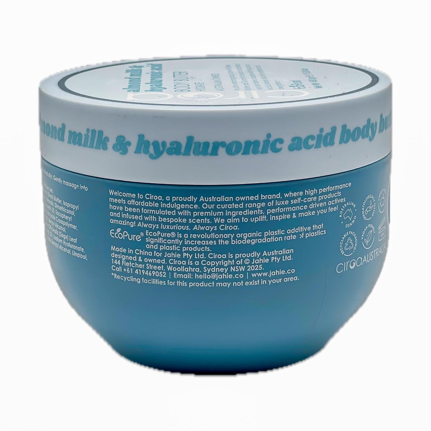 Ciroa Ultra-Hydrating Body Butter - Shea Butter & Glycerin | Almond Milk & Hyaluronic Acid, 15.8 oz