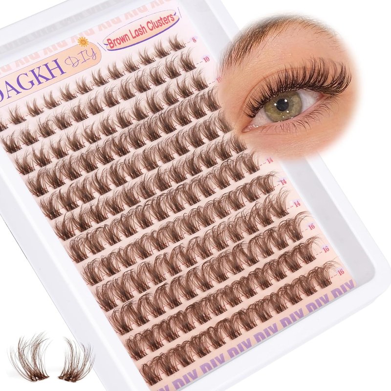 Natural Brown Lash Clusters - Wispy Eyelash Extensions with Invisible Band | 8-16mm D Curl Individual Lashes