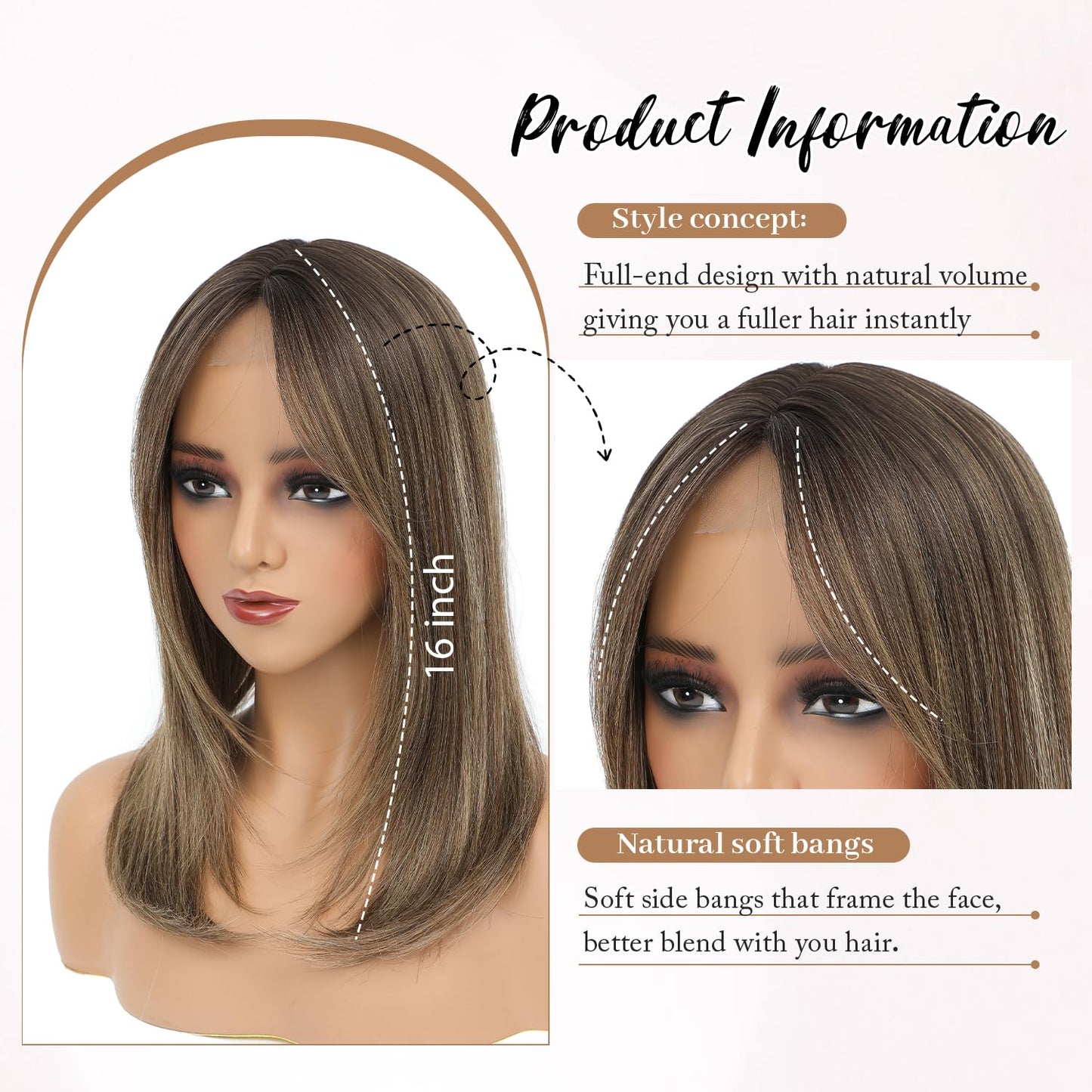 Molefi Hair Toppers for Women with Thinning Hair,16 Inch Full-End Topper,Synthetic Wiglets Pieces For Women 6.5"x6.5"Large Base for Daily Use(Dark Ash Brown with Honey Blonde Highlights)