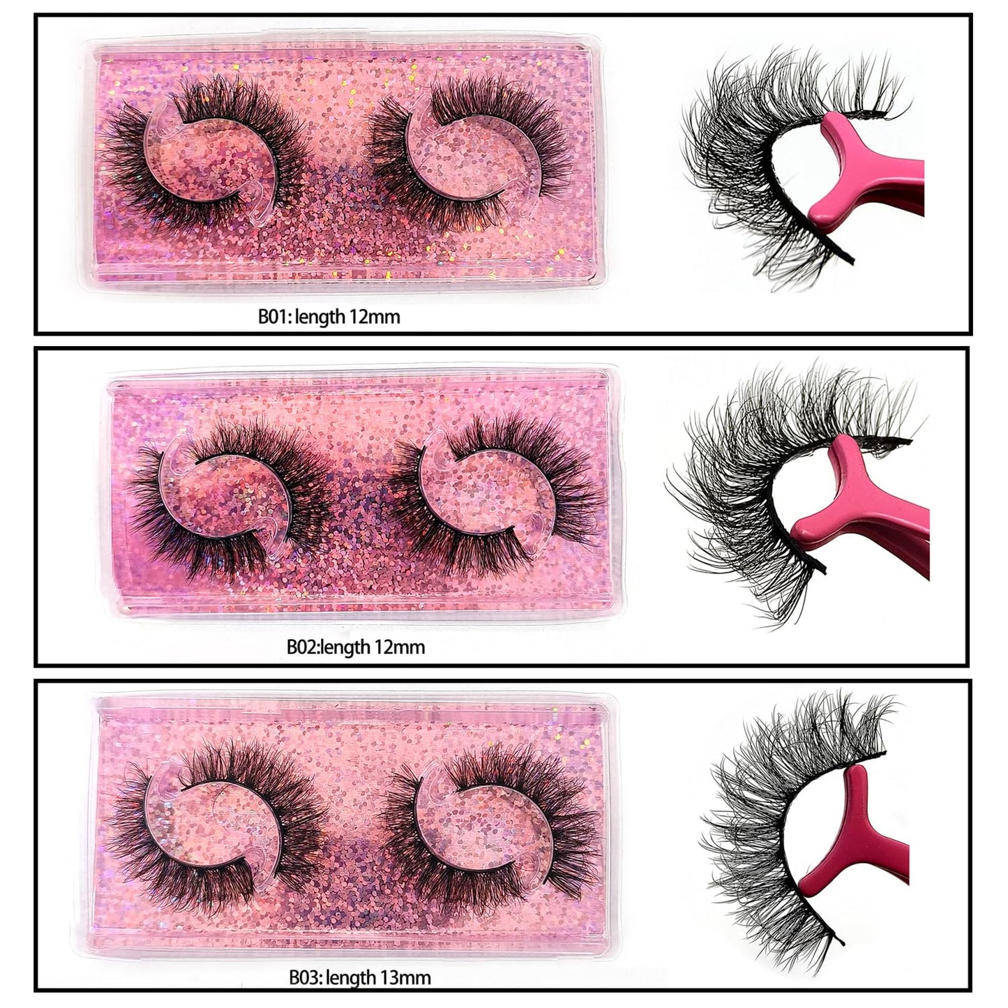 Fluffy False Eyelashes - 12-15mm Natural Look Faux Mink Lashes | 60 Pairs in 10 Styles