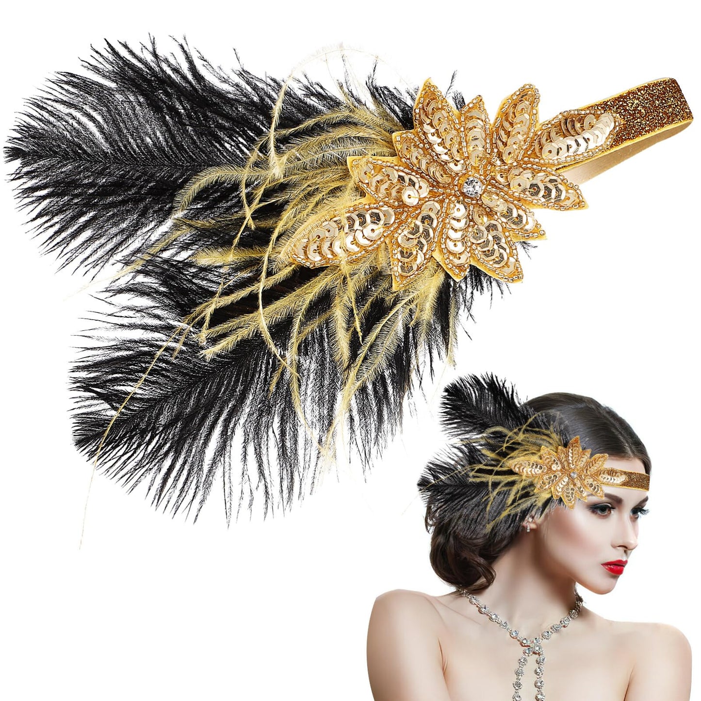 Beaupretty Flapper Headband Roaring 1920s Costume Headwear Sequin Wedding Headpiece for Women