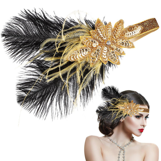Beaupretty Flapper Headband Roaring 1920s Costume Headwear Sequin Wedding Headpiece for Women