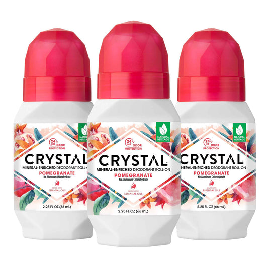 Crystal Mineral Deodorant Roll-On Body Deodorant With 24-Hour Odor Protection, Pomegranate, Non-Sticky Roll-On, Aluminium Chloride, 2.25 FL OZ - 3 pack