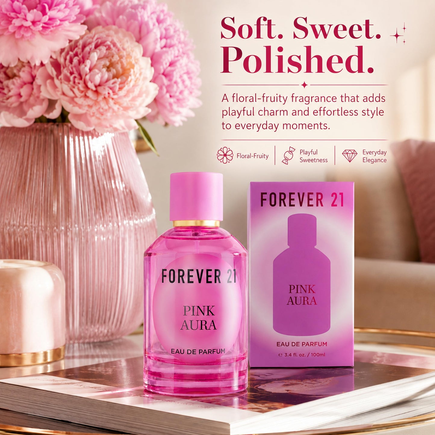 Pink Aura Eau de Parfum 3.4 fl. oz. for Her, by Forever 21