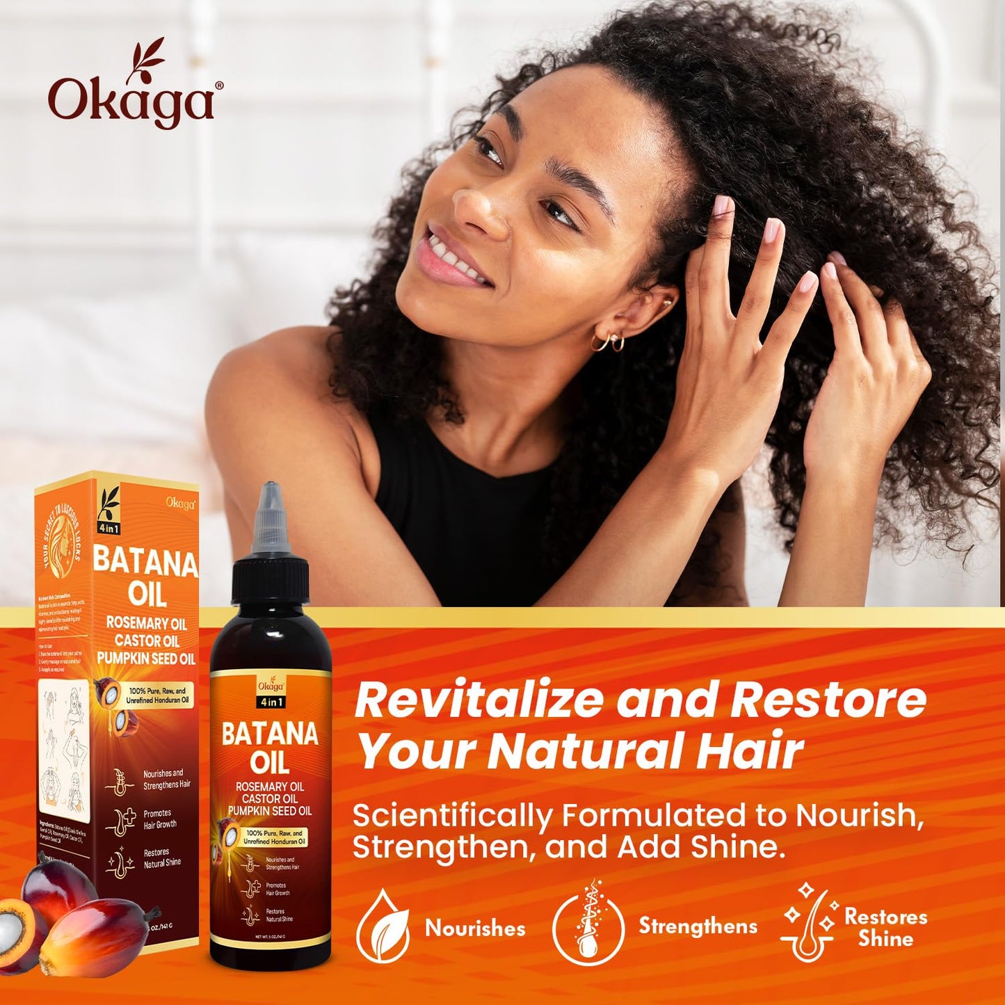 Batana Oil for Hair Growth with Rosemary, Castor, and Pumpkin Seed Oils, 100% Pure Unrefined Honduran Formula, Strengthens, Nourishes, Revives Scalp & Strands, For Men & Women (5oz)
