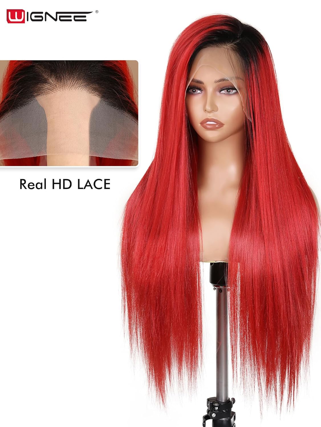 WIGNEE 13x6 Synthetic Lace Front Wig - 28" Long Straight Red Wig | Pre-Plucked, Glueless Design for Daily Wear