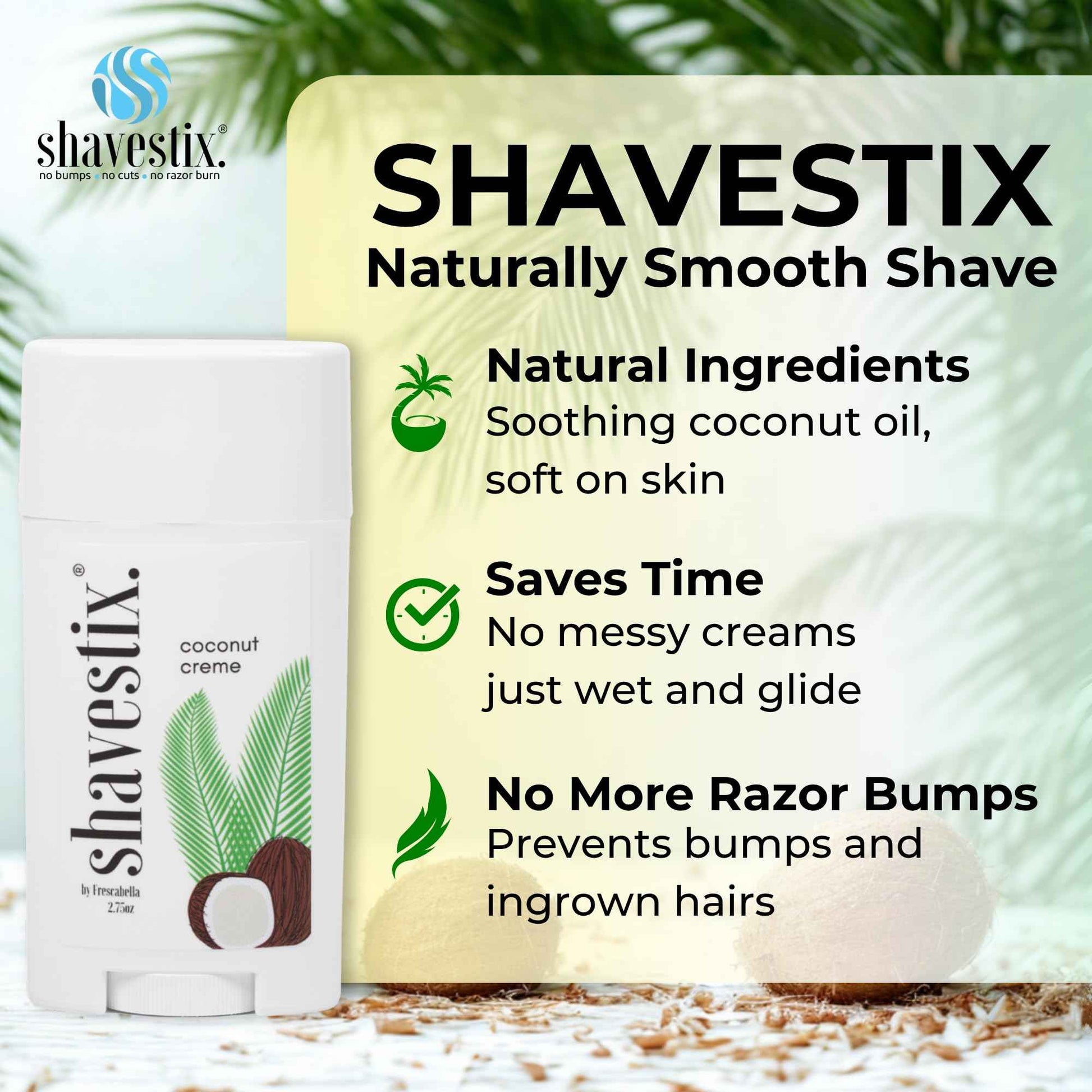 Shavestix Shaving Cream Stick 2.75 Oz - Stocking Stuffers Travel Size Toiletries for Women | 5x Lasting Coconut Milk Shave Stick Roll on for All Skins | Razor Friendly Unisex Hair Removal Cream Bar