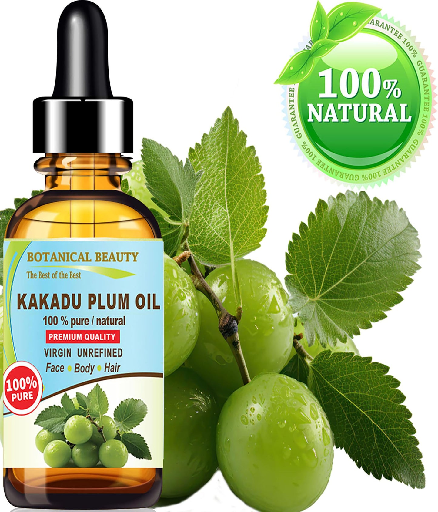 Australian KAKADU PLUM OIL 100% Pure Natural Virgin Unrefined Cold-pressed carrier oil 2 Fl oz 60 ml For Face, Skin, Body, Hair, Lip, Nails by Botanical Beauty
