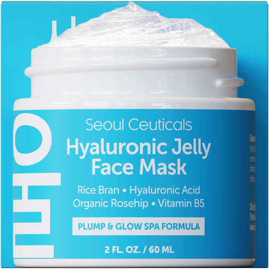 SeoulCeuticals Korean Skin Care Hyaluronic Acid Jelly Face Mask – Rice Bran + Vit B5 + Rosehip Anti Aging K Beauty Skincare for Plump Glowing Skin 2oz