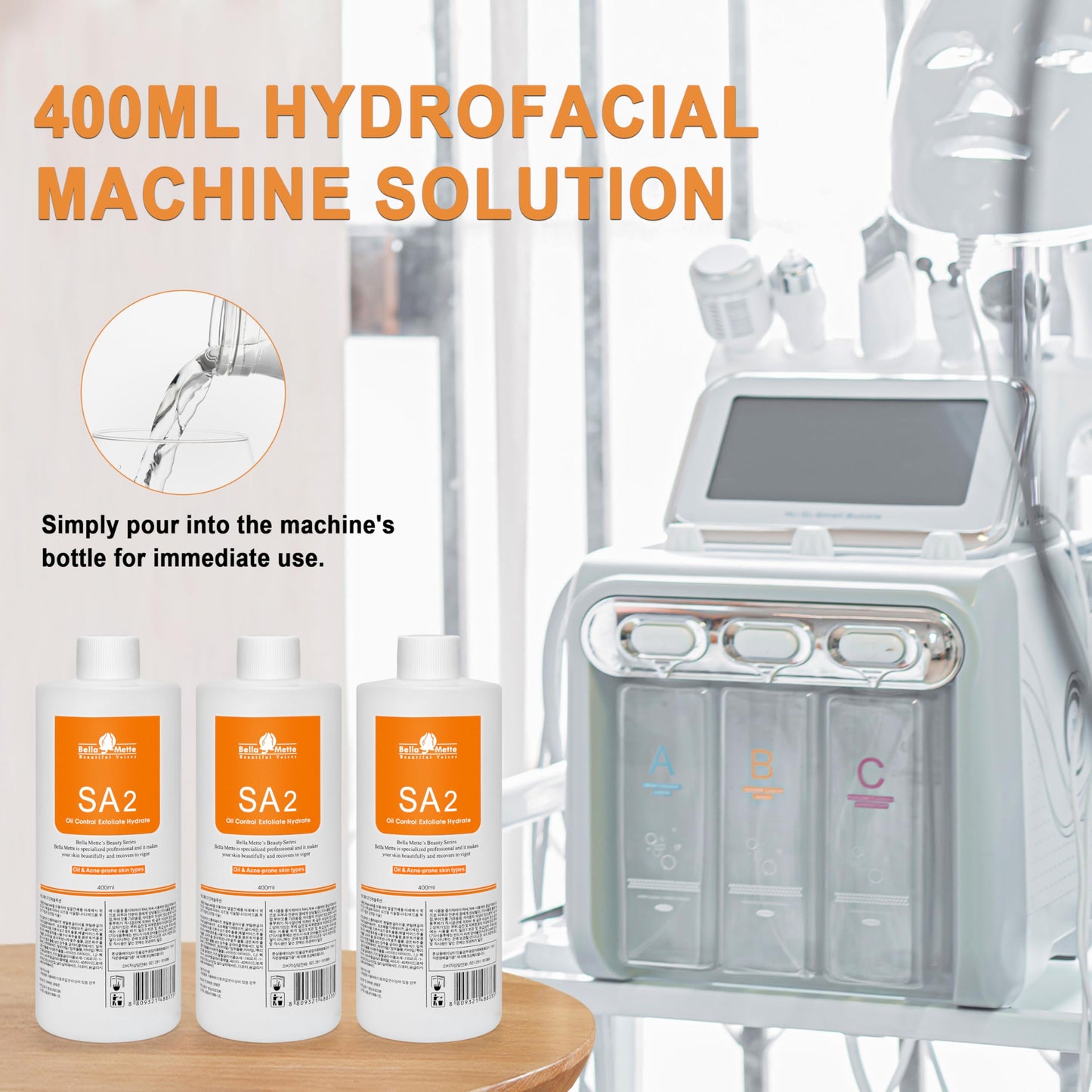 AS1 SA2 AO3 Aqua Peeling Solution Skin Care Aquapeel Serum for Facial Dermabrasion Machine Cleansing and Moisturizing 400ml/14.1Fl.oz Set of 3 Bottles SA2 Elitzia ETSA02
