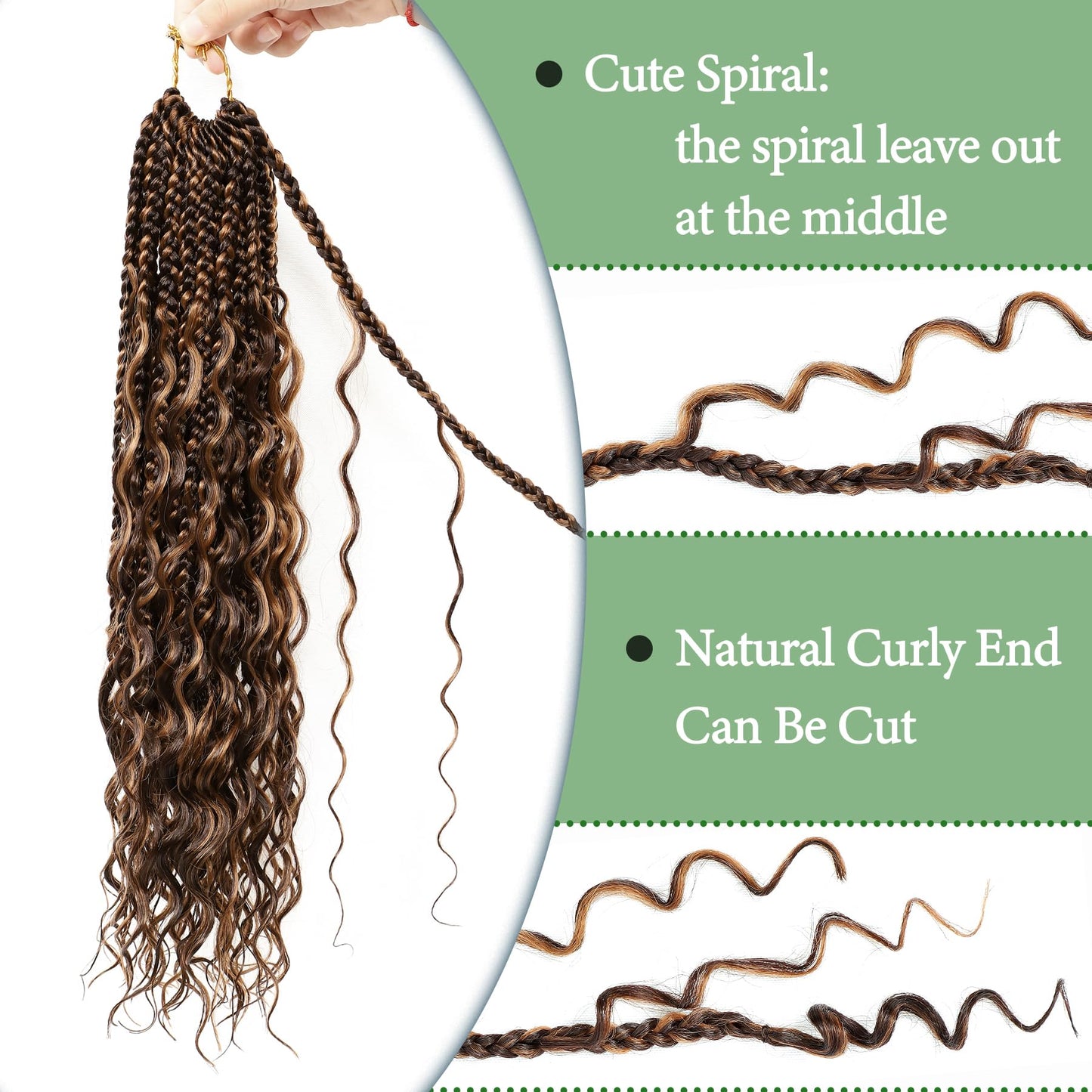 Eerya 8 Packs Boho Goddess Box Braids Crochet Hair for Black Women 18 inch Pre-looped Bohemian Crochet Box Braids With Curly Ends Synthetic Crochet Hair Extensions (18 inch, P4/30)