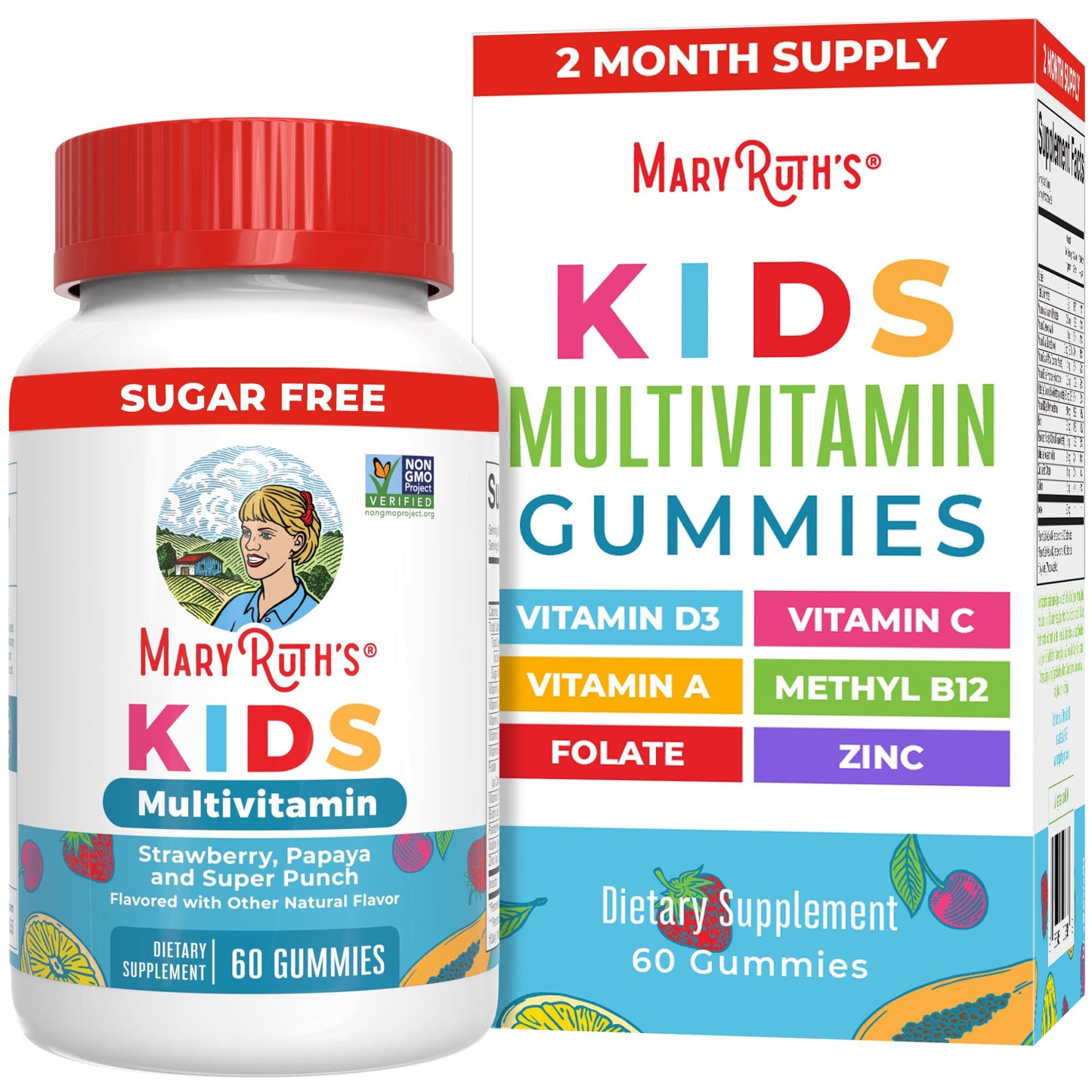 MARYRUTH'S Kids Vitamins Multivitamin Sugar Free | 2 Month Supply | Kids Multivitamin Gummies | Multivitamin for Kids | Vitamin D | Vitamin C | Zinc | Vegan | Non-GMO | Gluten Free | 60 Count
