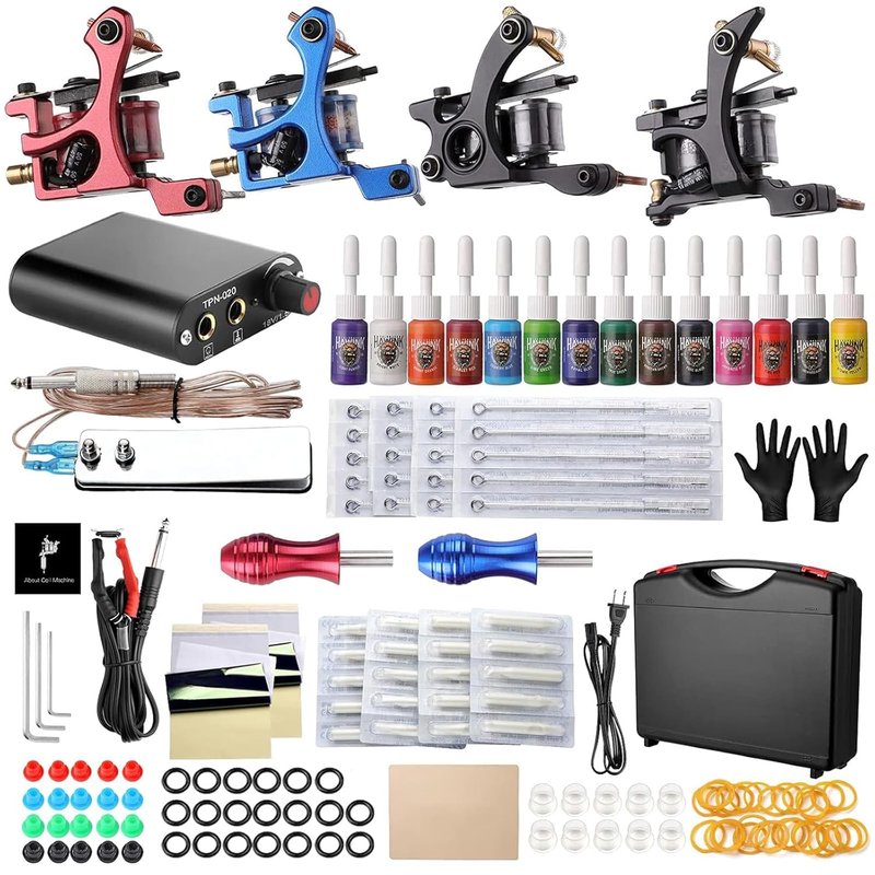 Complete Tattoo Kit - 4 Machines, Power Supply & 14 Inks | Portable Carry Case