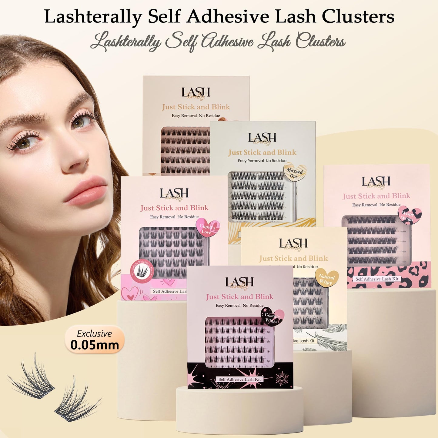 Lashterally Self Adhesive Glue Free Easy Removal Lash Clusters Kit Manga Eyes Style DIY Upgrade D Curl Eyelash Extensions False Eyelashes Cupid's Love 10-14mm 90clusters
