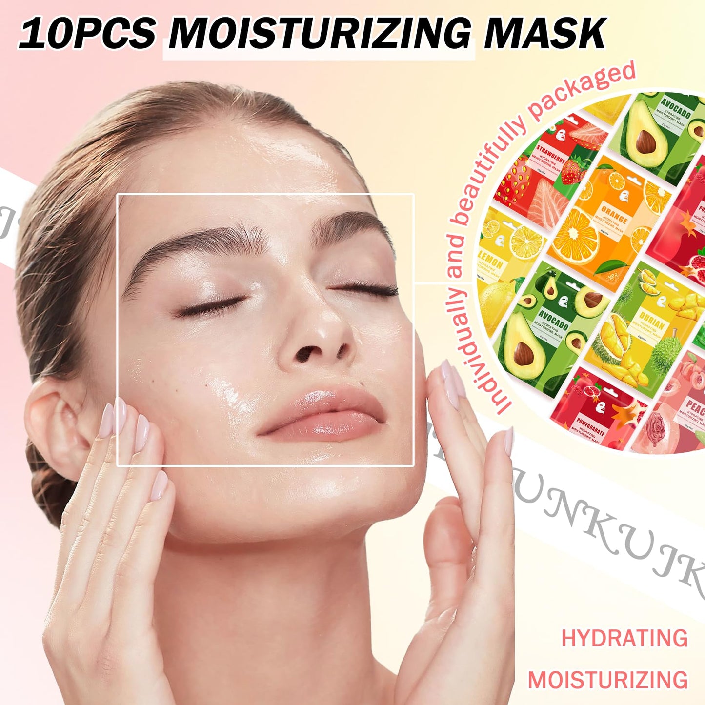 JunKuJK 10PCS Hydrating Facial Sheet Mask,Moisturizing Face Masks Skincare Gift Set,Brighten Long Lasting Face Mask Skin Care & Facial Mask Kit for All Skin Types