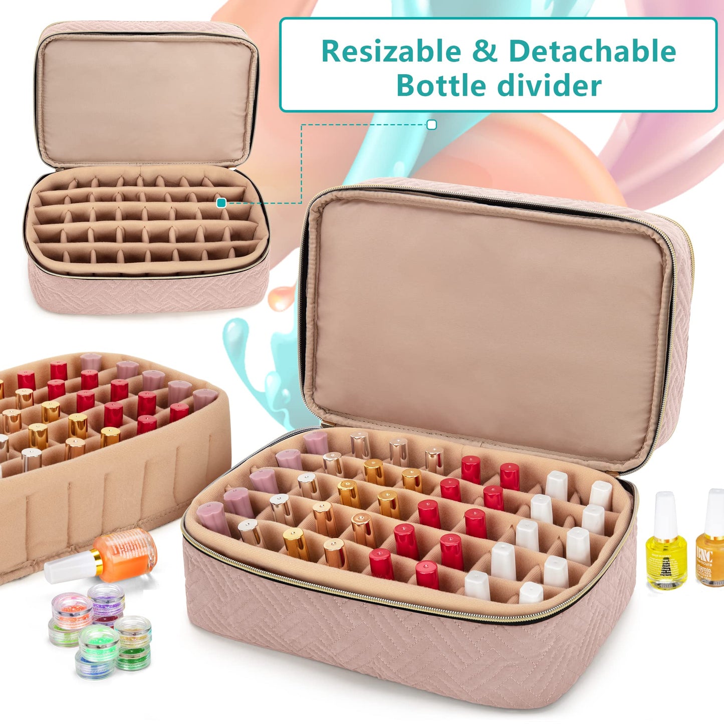 BAFASO Nail Polish Organizer Holds 40 Bottles (15ml - 0.5 fl.oz), Nail Polish Case with Manicure Tools Storage Sections (Patented Design), Pale Rose
