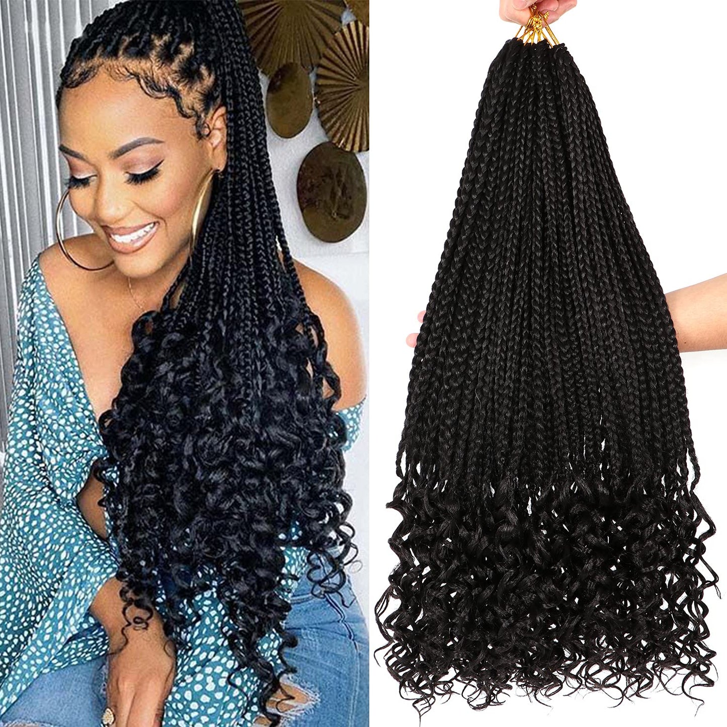 7 Packs 24 Inch Boho Goddess Box Braids Crochet Hair for Black Women (1B#, 24 Inch (Pack of 7))