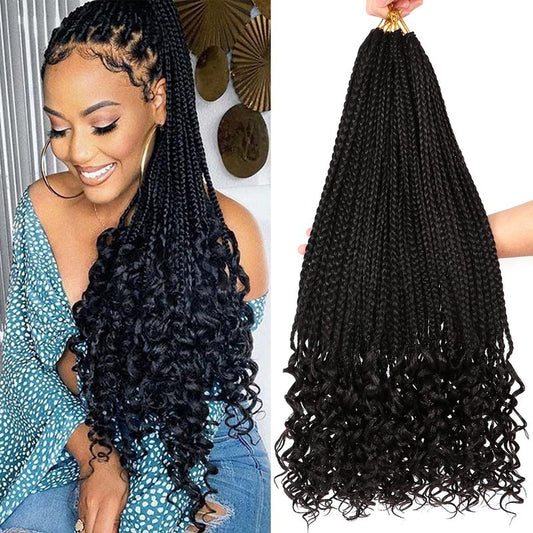7 Packs 24 Inch Boho Goddess Box Braids Crochet Hair for Black Women (1B#, 24 Inch (Pack of 7))