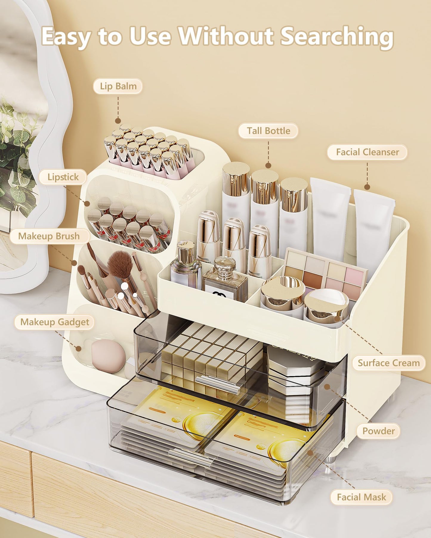 Anylady Large Capacity Makeup Organizer Countertop with Makeup Brush Holder for Vanity, Thickened Material, Bathroom Countertop Organizer Skin Care Perfumes Storage, Teen Girl Gifts for 13-25 Year