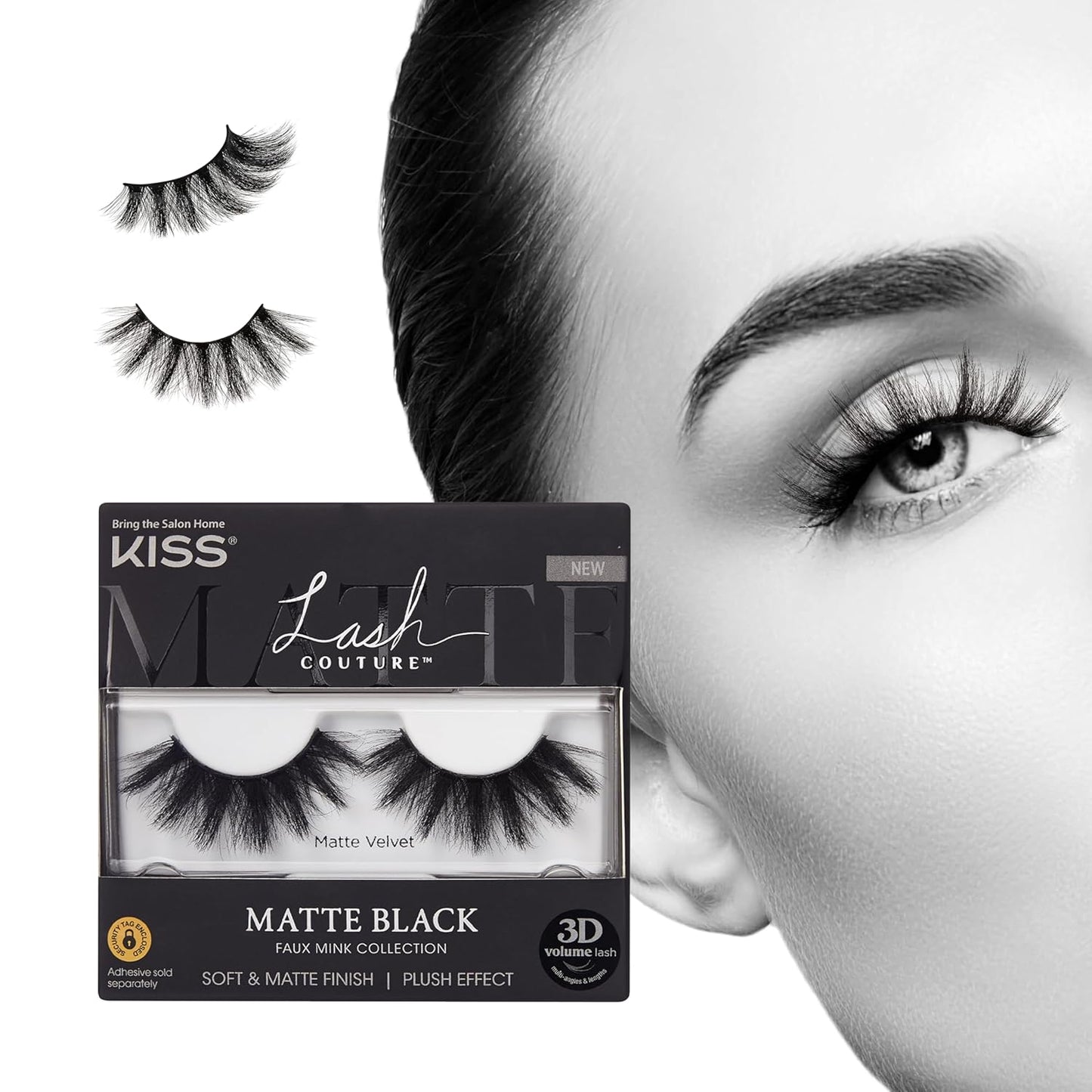 KISS Lash Couture Faux Mink 3D Matte, False Eyelashes, 'Matte Velvet', 16 mm, Includes 1 Pair Of Lash, Easy to Apply, Reusable Strip Lashes