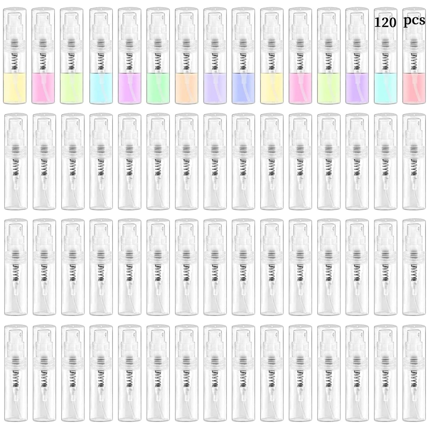 Csdtylh Mini Spray Bottle, Clear Plastic Empty Sample Containers, Fine Mist Perfume Travel Refillable Spray Bottle Perfume Atomizer Small Portable Bottle for Cleaning, Travel, Essential Oils(120, 2ml)