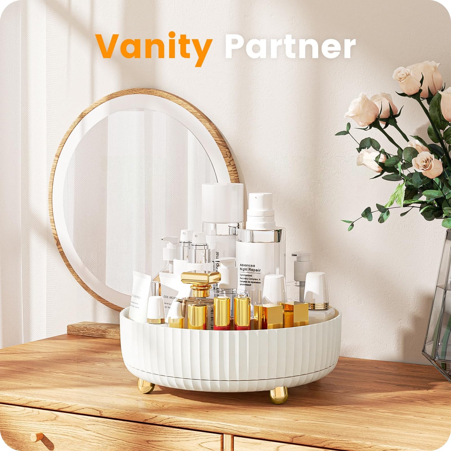 A-LuGei 【Elegant White】 11" Perfume Organizer, 【360° Rotating】 Vanity Organizer, 【Minimalist Chic】 Lazy Susan, Bathroom Organizers and Storage, Makeup Organizer for Skincare Cosmetic Holder