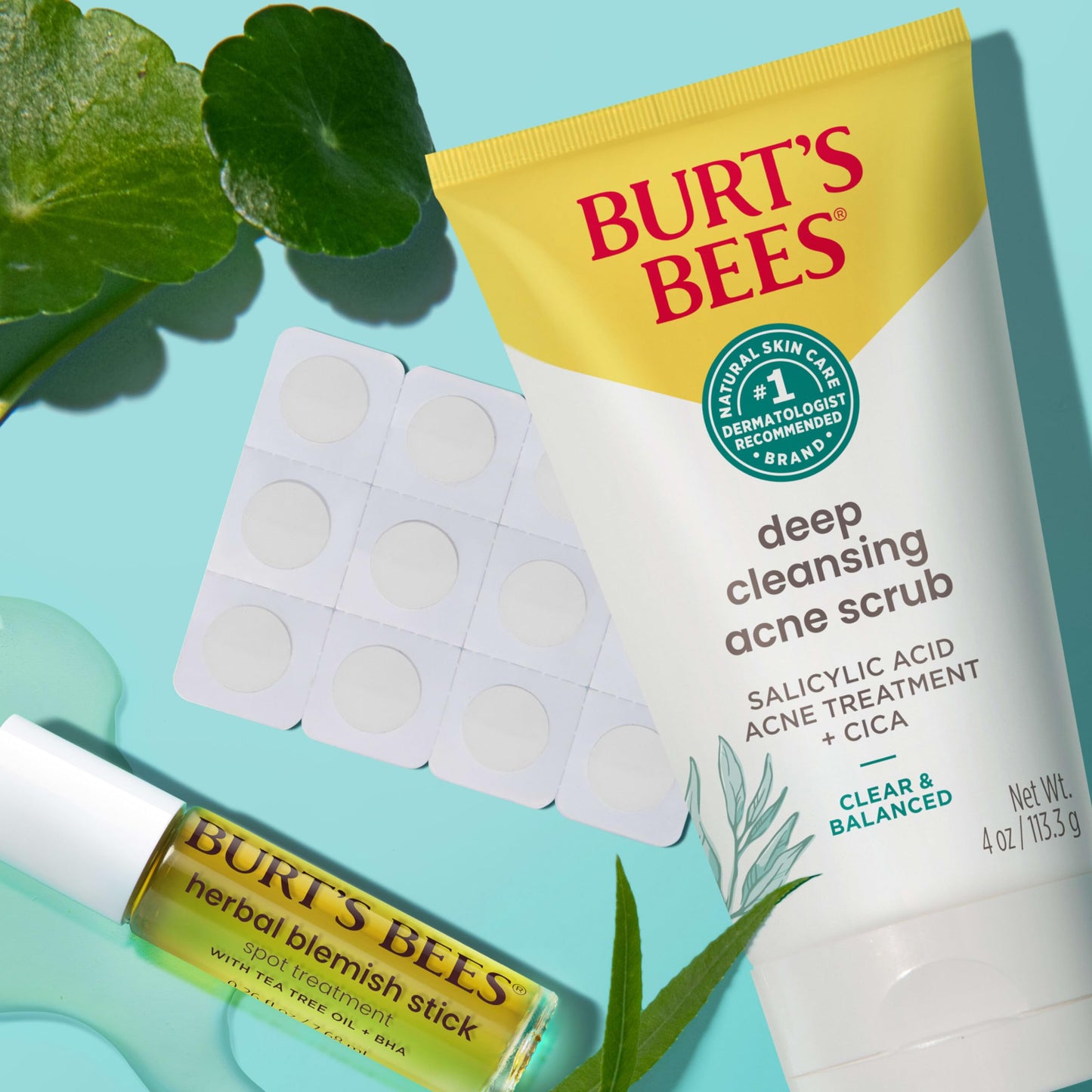 Burt's Bees Herbal Blemish Patch With Fermented Willow Bark Extract and Soothing Aloe, Clear and Balanced Spot Treatment for Pimples, 100 Percent Natural Origin Skin Care, 24 ct. Package