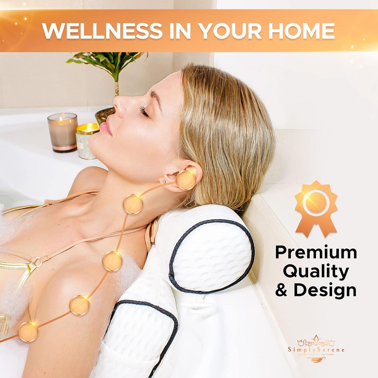 Luxury Bath Pillow - 4D Breathable Mesh Headrest Cushion with 6 Strong Suction Cups | Ideal for Tubs & Spa Gifts