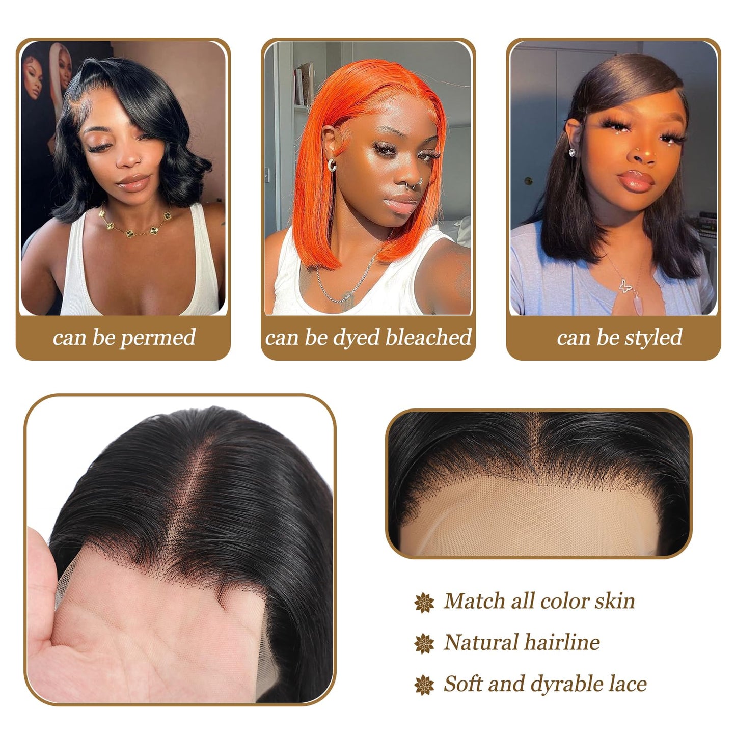 KULYMUWIG Straight Bob Wig Human Hair 13x4 HD Lace Front Wigs for Black Women 180% Density 12A Glueless Bob Wigs Human Hair Pre Plucked with Baby Hair 12 Inch Bob Human Hair Wig Natural Black
