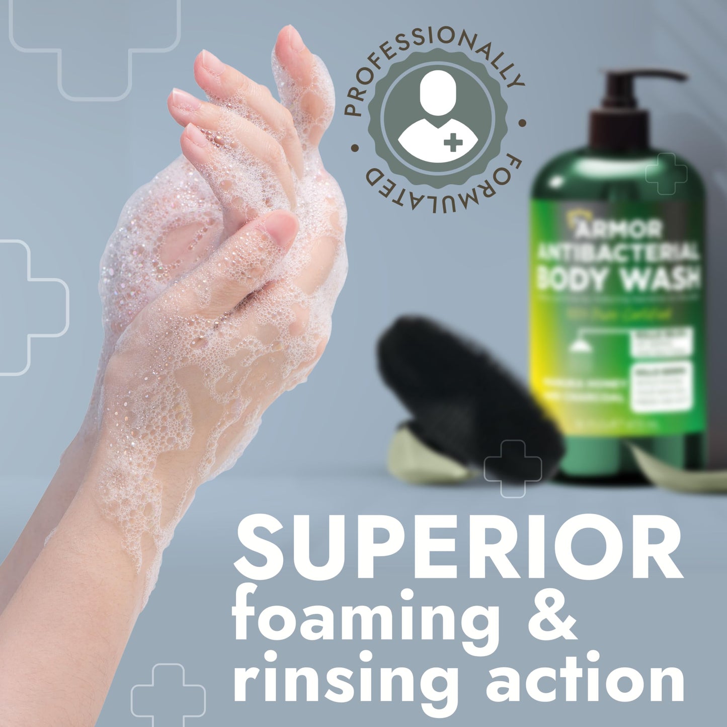 Antibacterial Body Wash | Antibacterial Soap for Men & Women | Kills 99.9% of Germs & Bacteria | Helps with Back Acne, Body Odor & Skin Irritation | Manuka Honey & Charcoal | Includes Scrubber16 fl oz