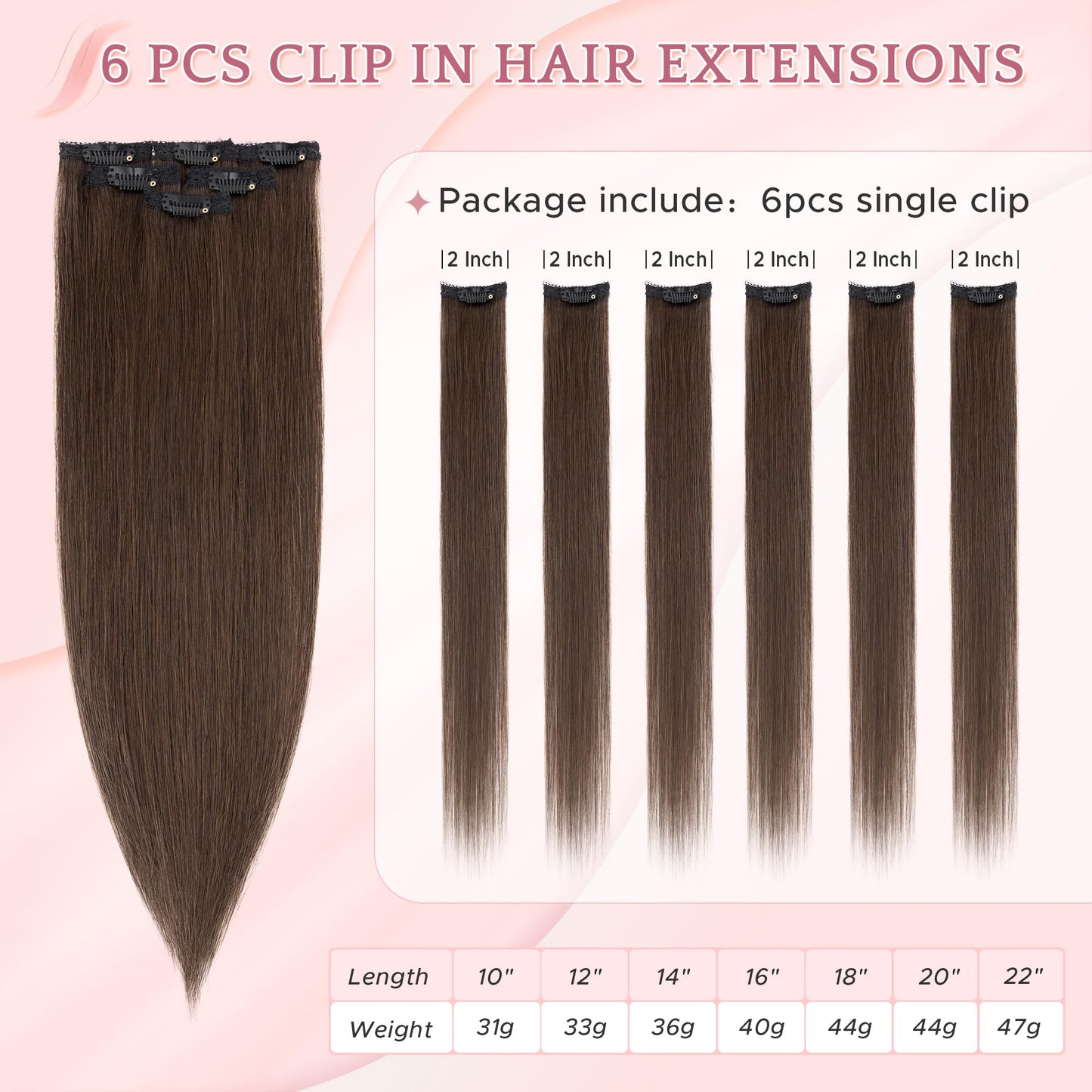 SEGO Clip In Short Hair Extensions Real Human Hair Single 6 Pcs Individual Clip Ins Remy Straight Soft Seamless Hairpieces for Women -10 Inch #02R Dark Brown